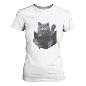 Cute British Shorthair Cat In Pocket T Shirt For Women Cat Lover TS12 White Print Your Wear