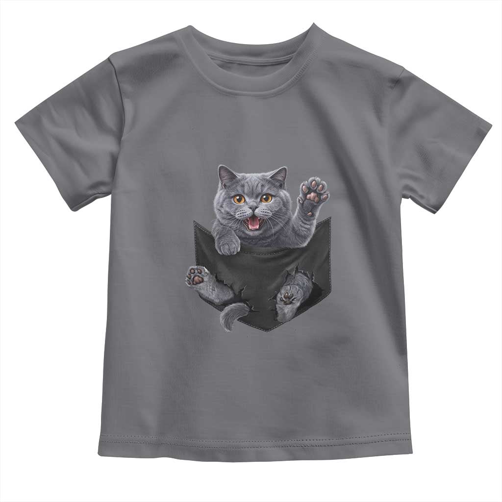 Cute British Shorthair Cat In Pocket Toddler T Shirt Cat Lover TS12 Charcoal Print Your Wear