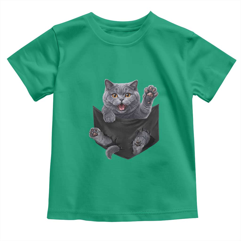 Cute British Shorthair Cat In Pocket Toddler T Shirt Cat Lover TS12 Irish Green Print Your Wear