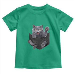 Cute British Shorthair Cat In Pocket Toddler T Shirt Cat Lover TS12 Irish Green Print Your Wear
