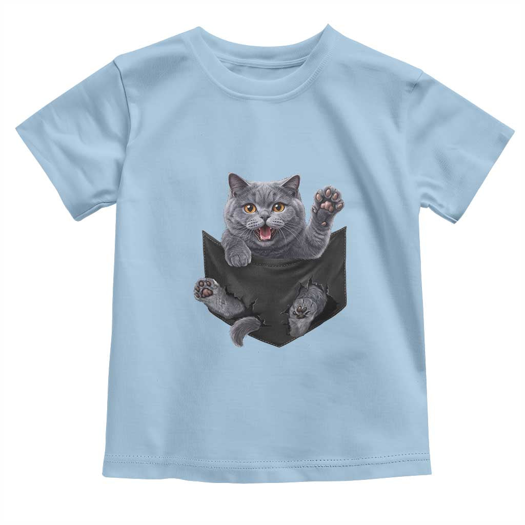 Cute British Shorthair Cat In Pocket Toddler T Shirt Cat Lover TS12 Light Blue Print Your Wear