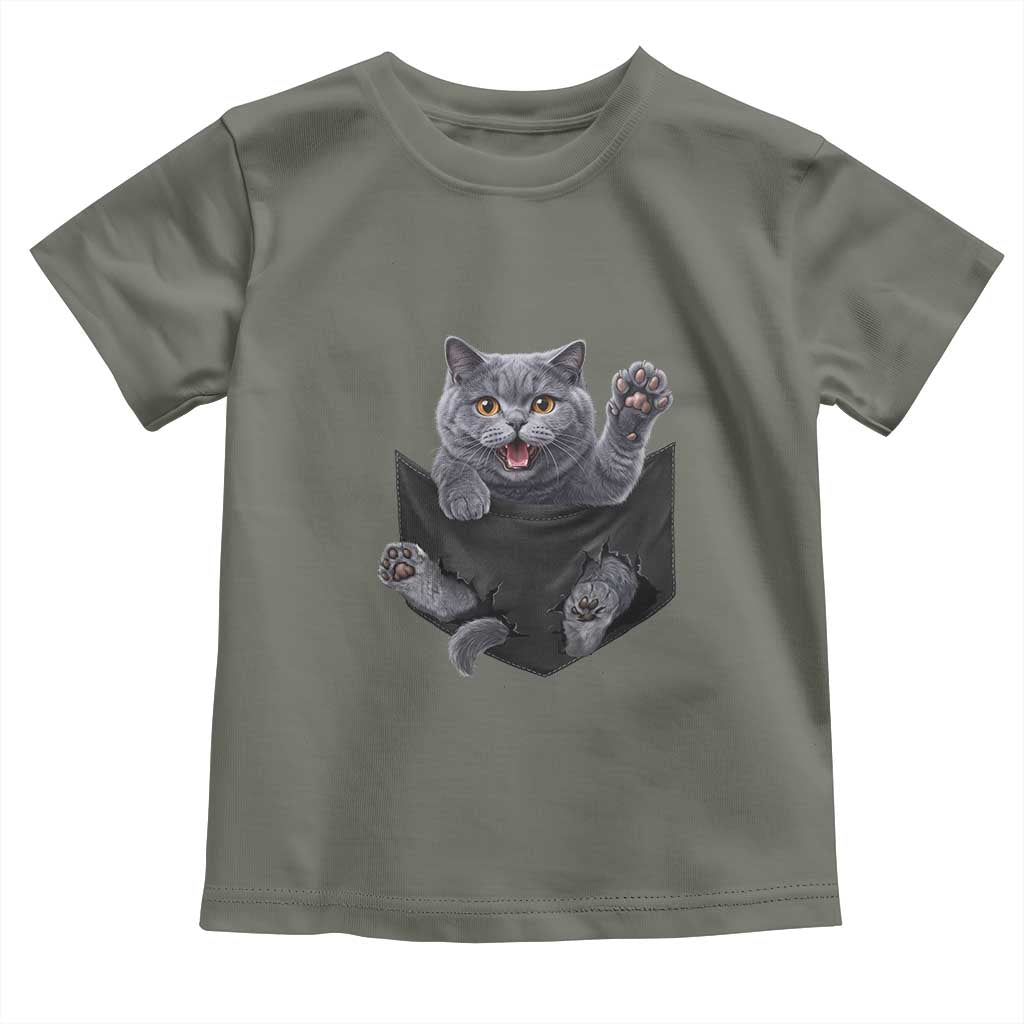 Cute British Shorthair Cat In Pocket Toddler T Shirt Cat Lover TS12 Military Green Print Your Wear