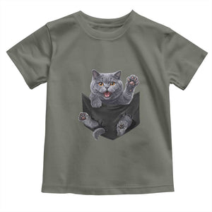 Cute British Shorthair Cat In Pocket Toddler T Shirt Cat Lover TS12 Military Green Print Your Wear