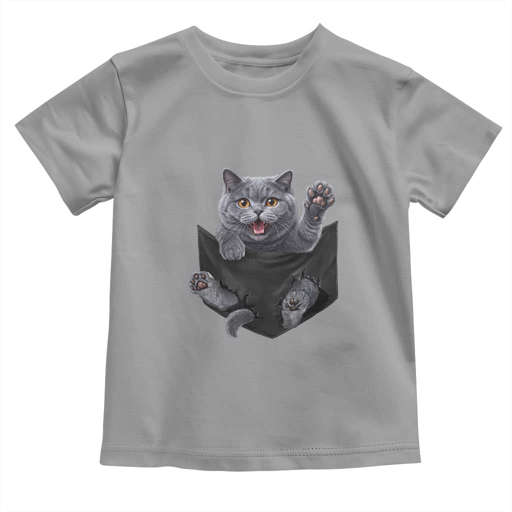 Cute British Shorthair Cat In Pocket Toddler T Shirt Cat Lover TS12 Sport Gray Print Your Wear