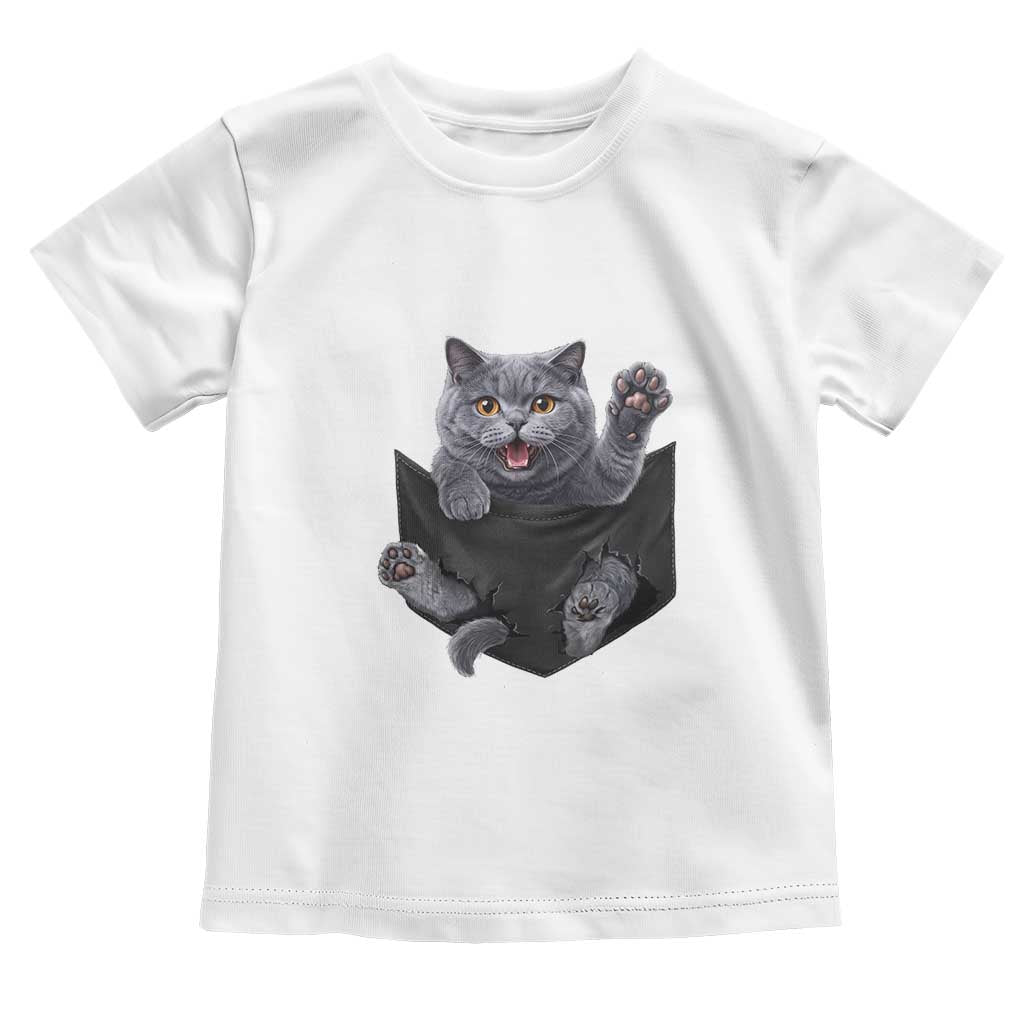 Cute British Shorthair Cat In Pocket Toddler T Shirt Cat Lover TS12 White Print Your Wear