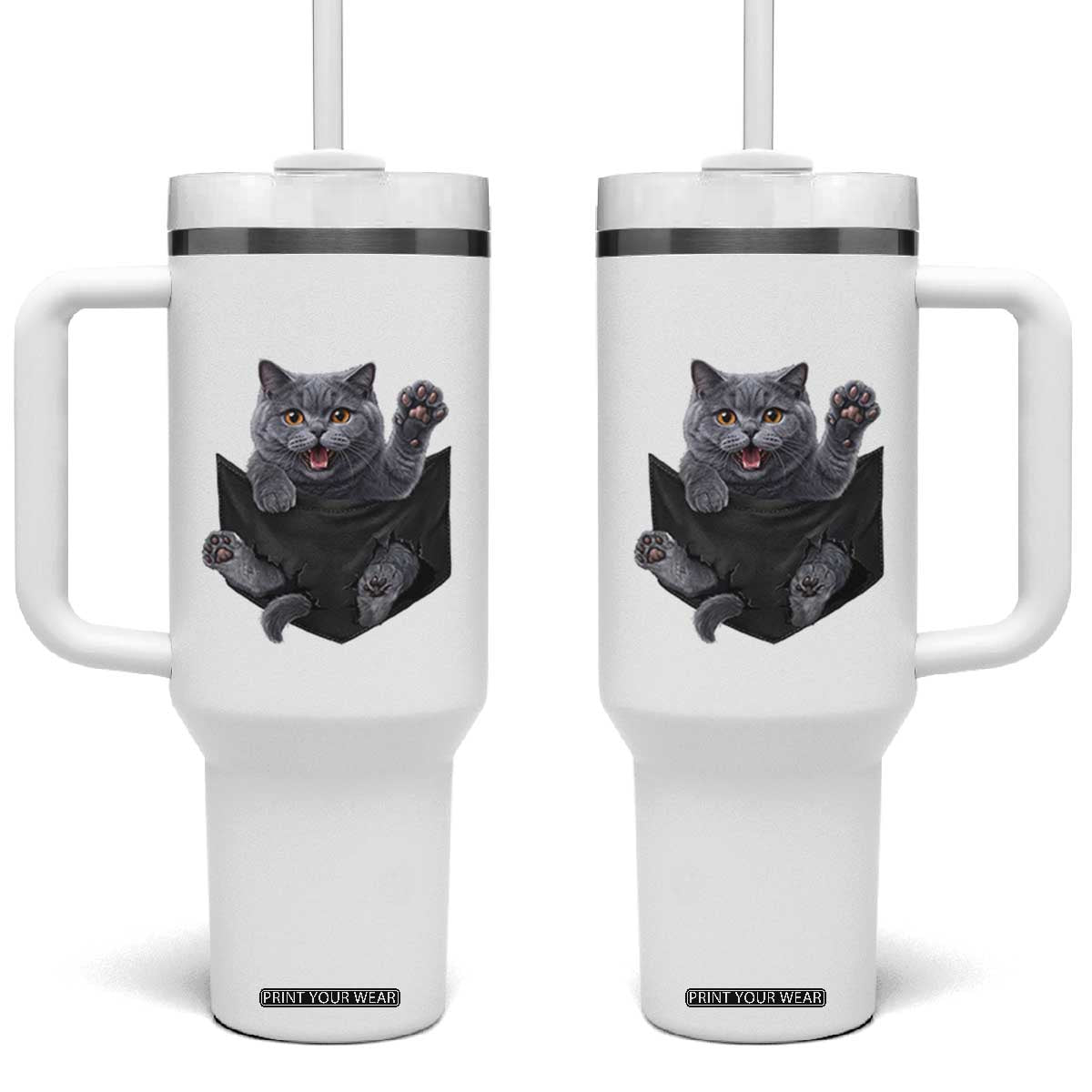 Cute British Shorthair Cat In Pocket Tumbler With Handle Cat Lover TS12 One Size: 40 oz White Print Your Wear