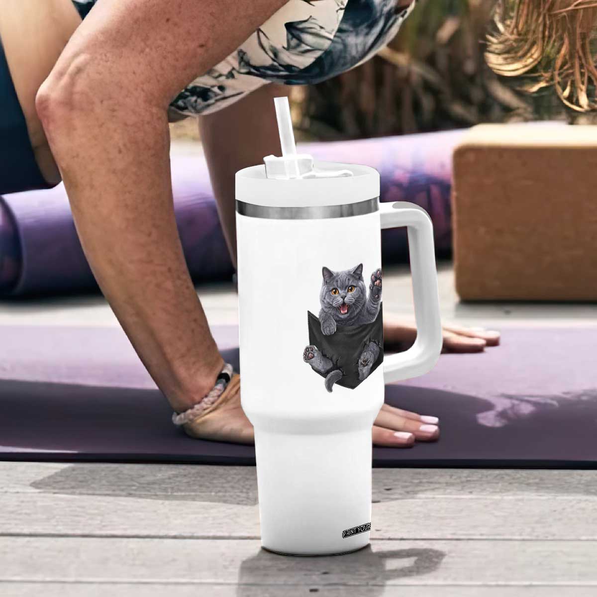 Cute British Shorthair Cat In Pocket Tumbler With Handle Cat Lover TS12 Print Your Wear