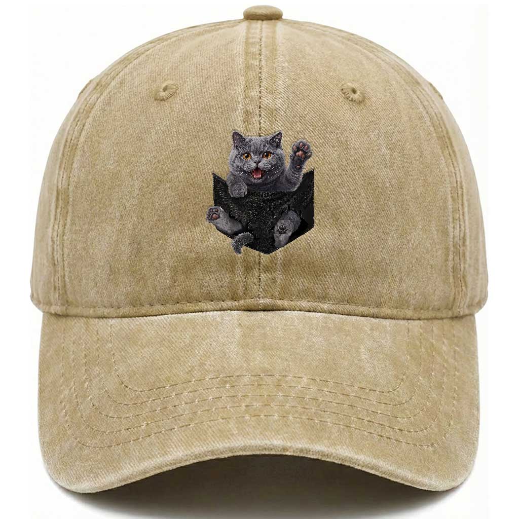 Cute British Shorthair Cat In Pocket Washed Cotton Baseball Cap Cat Lover TS12 Print Your Wear