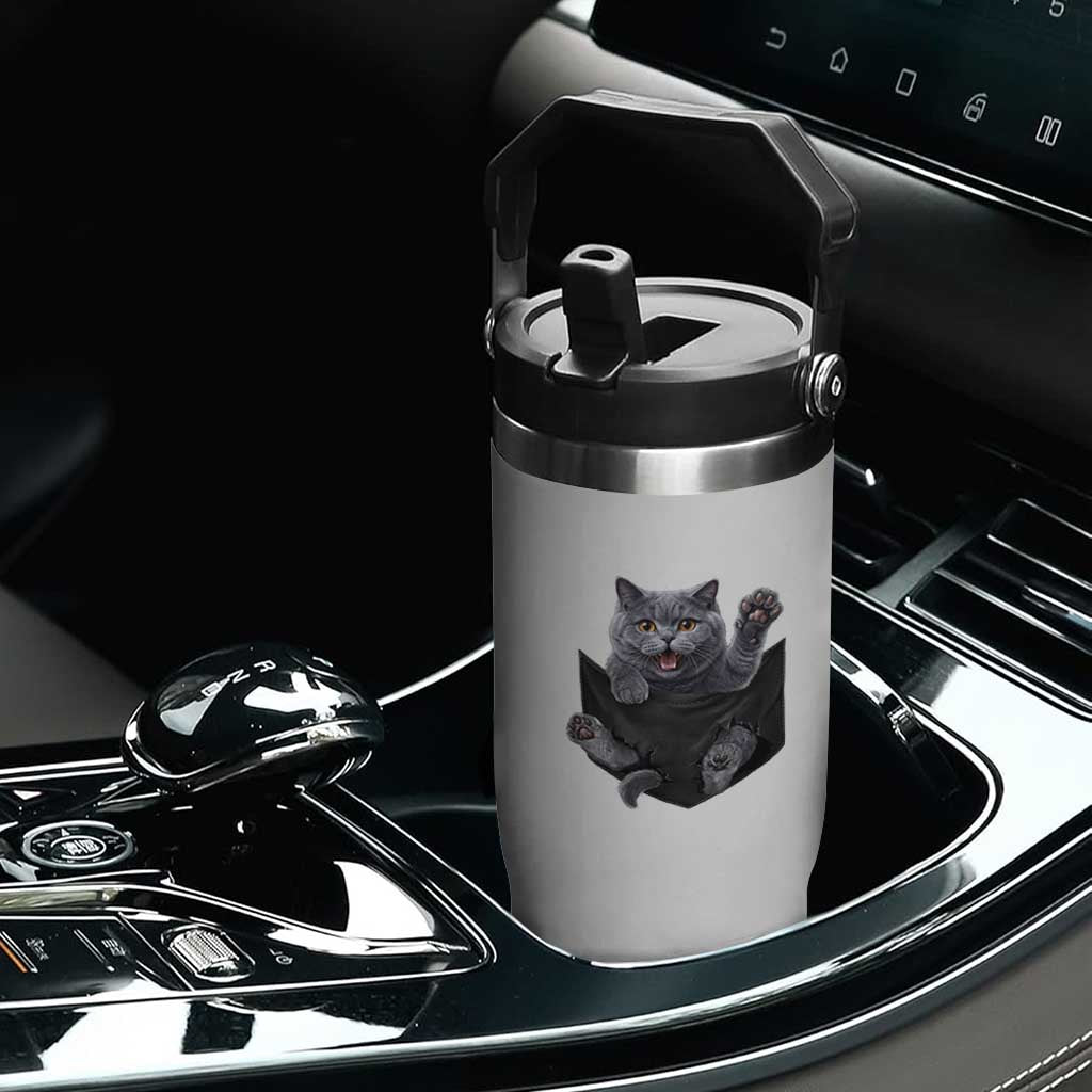 Cute British Shorthair Cat In Pocket Flip Straw Tumbler Cat Lover TS12 Print Your Wear