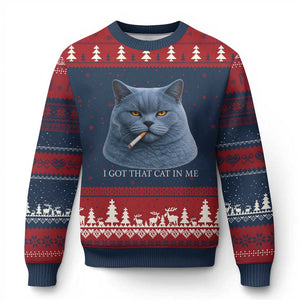 Funny British Shorthair Smoking Ugly Christmas Sweater I Got That Cat In Me TS12 Navy Red Print Your Wear