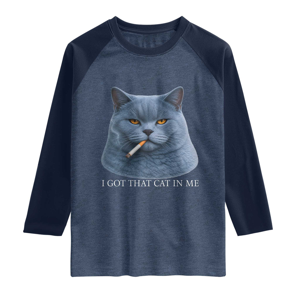 Funny British Shorthair Smoking Raglan Shirt I Got That Cat In Me TS12 Heather Denim Navy Print Your Wear