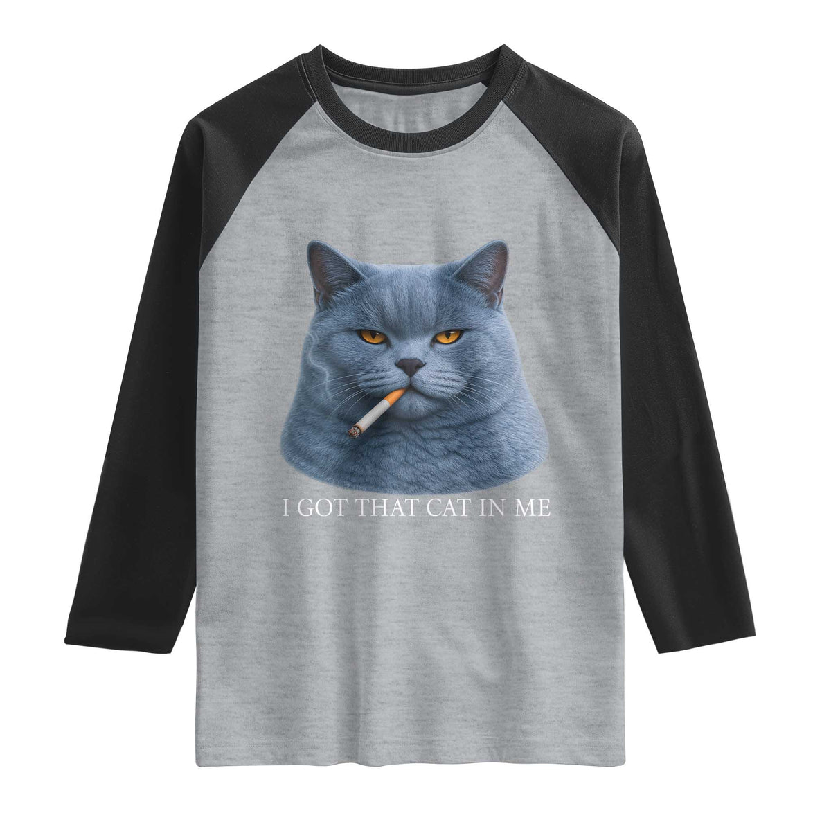 Funny British Shorthair Smoking Raglan Shirt I Got That Cat In Me TS12 Heather Gray Black Print Your Wear