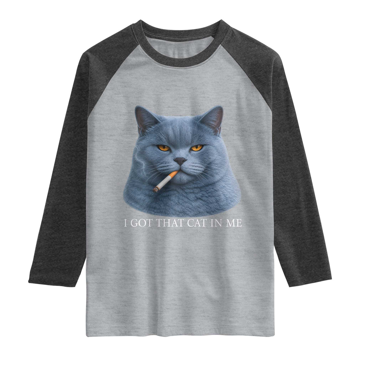 Funny British Shorthair Smoking Raglan Shirt I Got That Cat In Me TS12 Heather Gray Heather Charcoal Print Your Wear