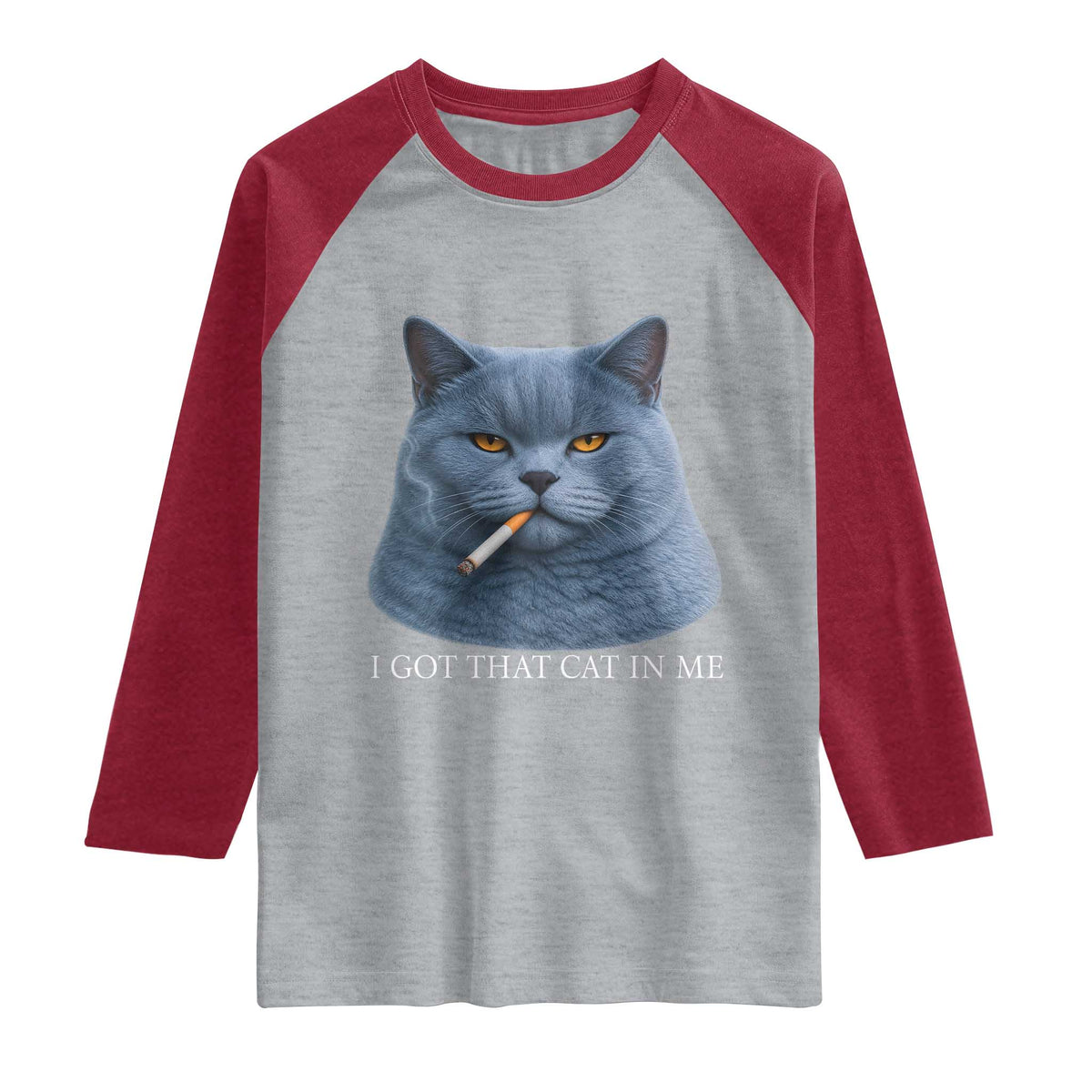 Funny British Shorthair Smoking Raglan Shirt I Got That Cat In Me TS12 Heather Gray Heather Red Print Your Wear