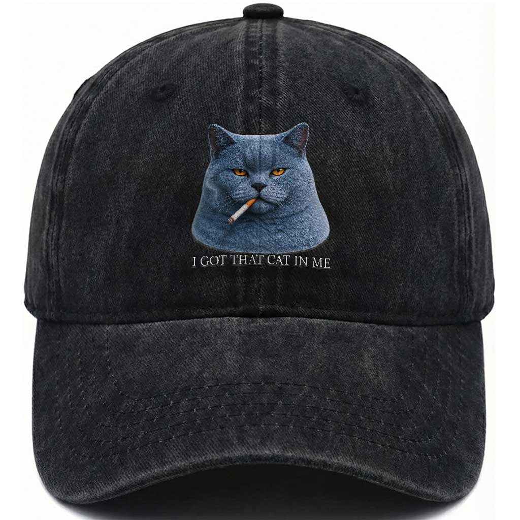 Funny British Shorthair Smoking Washed Cotton Baseball Cap I Got That Cat In Me TS12 Print Your Wear