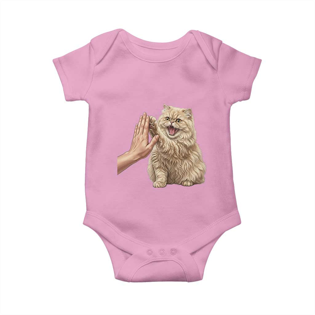 Cute Persian Cat High Five Baby Onesie Cat Lover TS12 Light Pink Print Your Wear