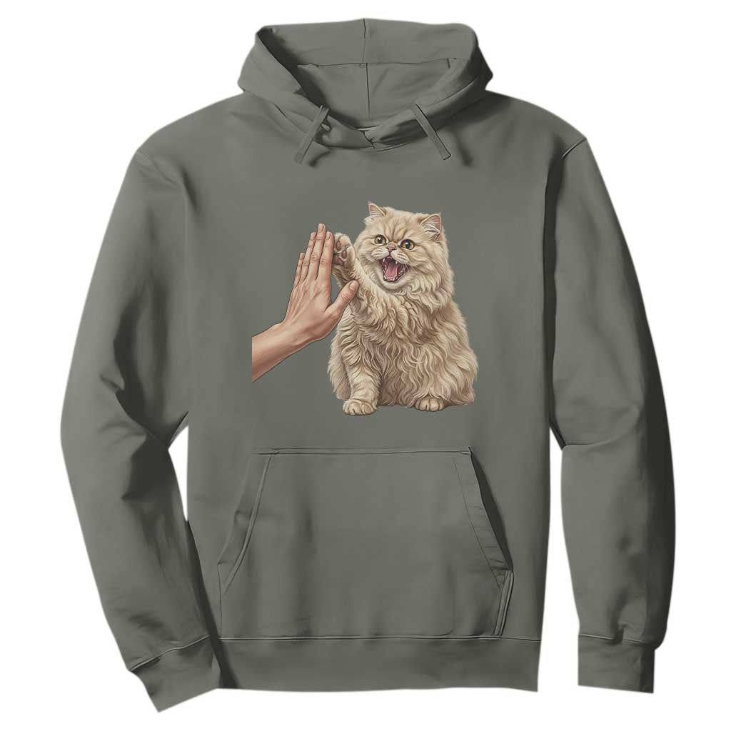Cute Persian Cat High Five Hoodie Cat Lover TS12 Military Green Print Your Wear