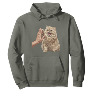 Cute Persian Cat High Five Hoodie Cat Lover TS12 Military Green Print Your Wear
