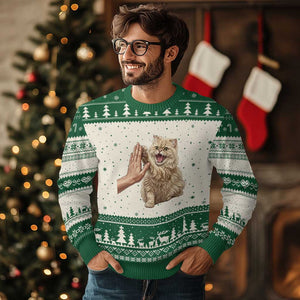 Cute Persian Cat High Five Ugly Christmas Sweater Cat Lover TS12 Beige Green Print Your Wear