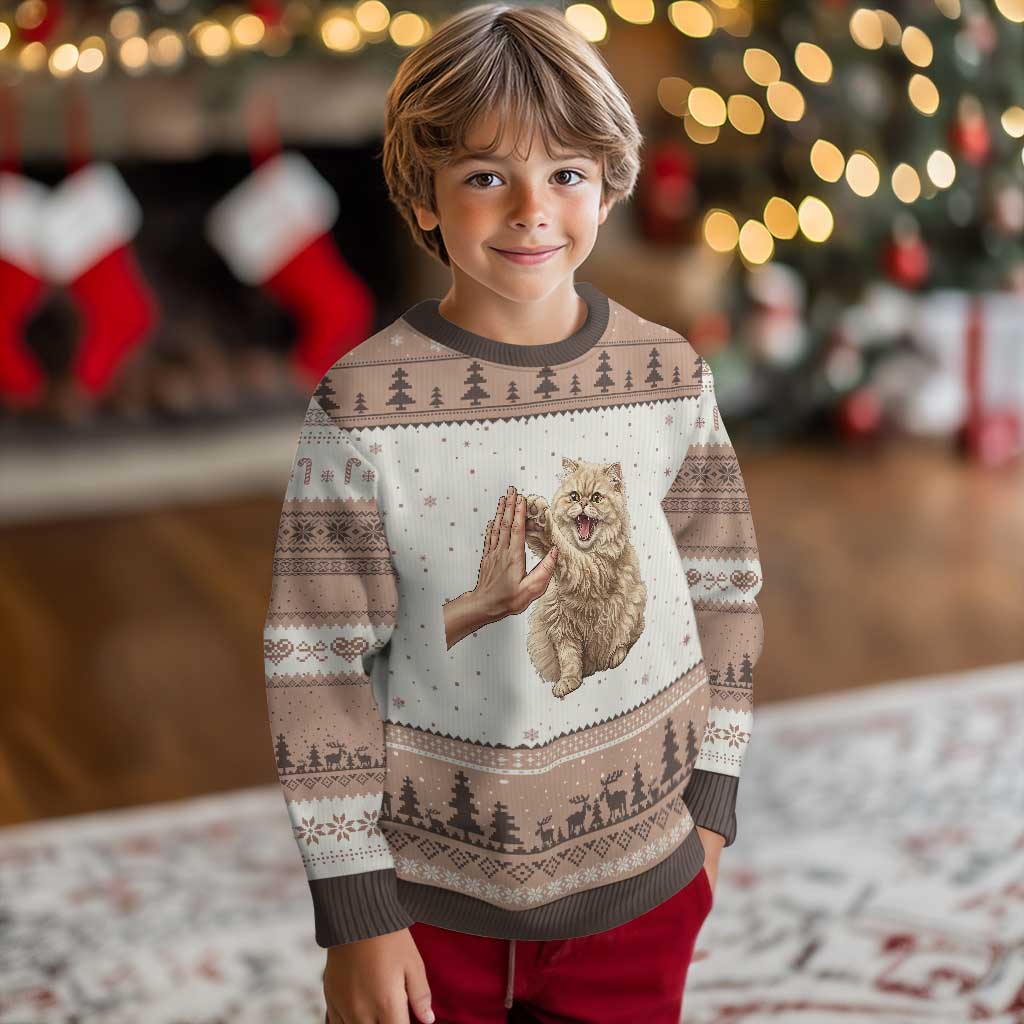 Cute Persian Cat High Five Ugly Christmas Sweater Cat Lover TS12 Mocha Mousse Print Your Wear