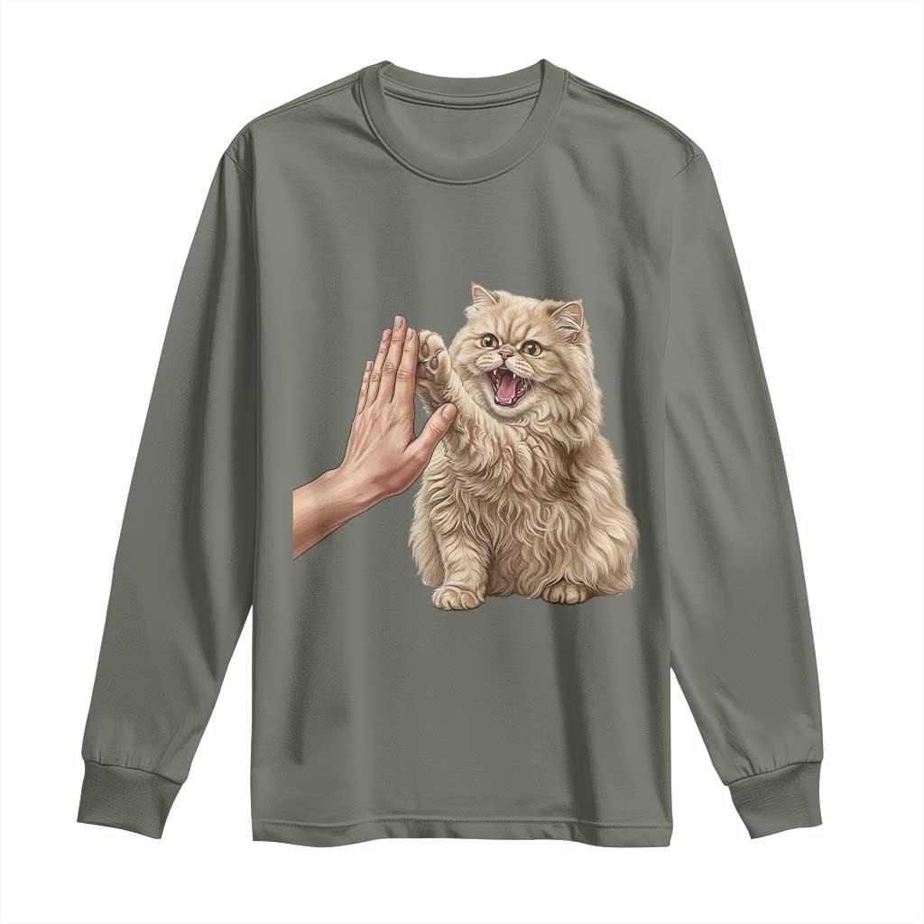 Cute Persian Cat High Five Long Sleeve Shirt Cat Lover TS12 Military Green Print Your Wear