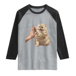 Cute Persian Cat High Five Raglan Shirt Cat Lover TS12 Heather Gray Black Print Your Wear