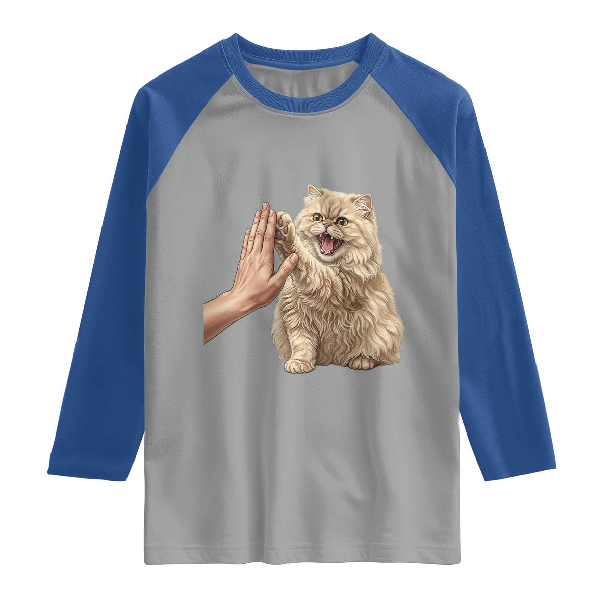 Cute Persian Cat High Five Raglan Shirt Cat Lover TS12 Sport Gray Royal Print Your Wear