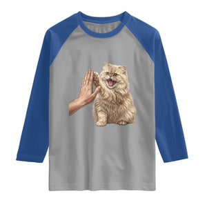 Cute Persian Cat High Five Raglan Shirt Cat Lover TS12 Sport Gray Royal Print Your Wear
