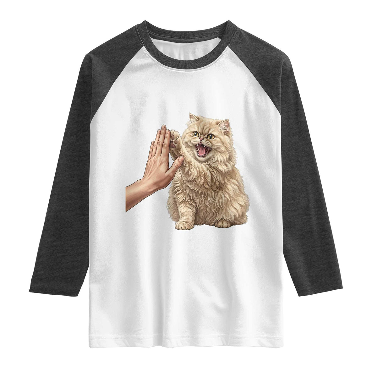 Cute Persian Cat High Five Raglan Shirt Cat Lover TS12 White Heather Charcoal Print Your Wear