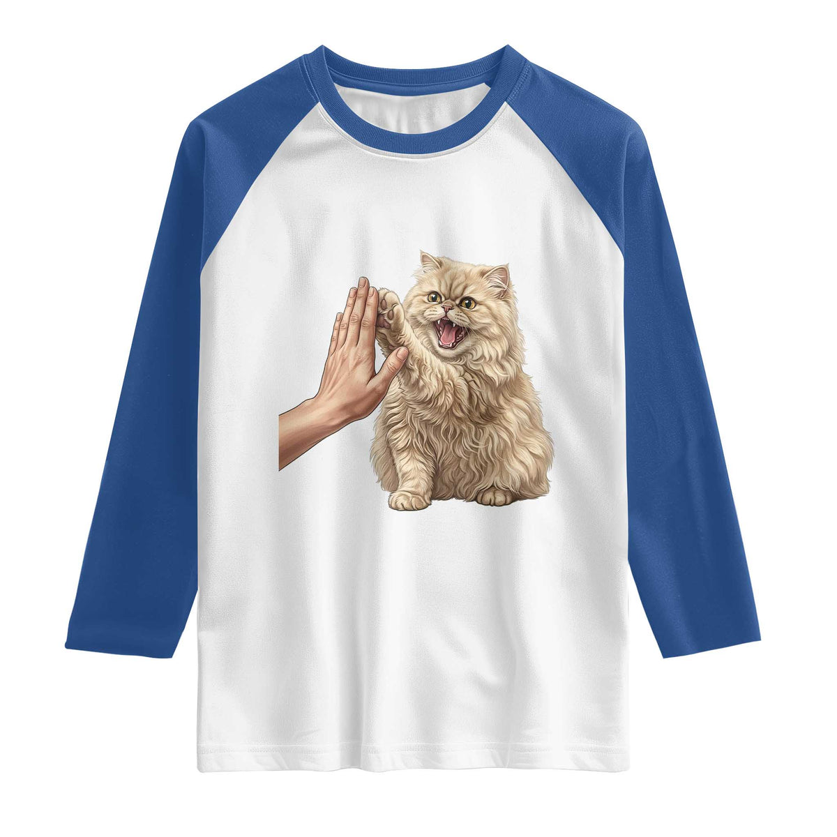 Cute Persian Cat High Five Raglan Shirt Cat Lover TS12 White Royal Print Your Wear