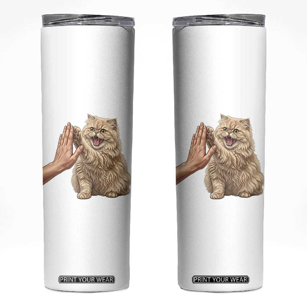 Cute Persian Cat High Five Skinny Tumbler Cat Lover TS12 White Print Your Wear