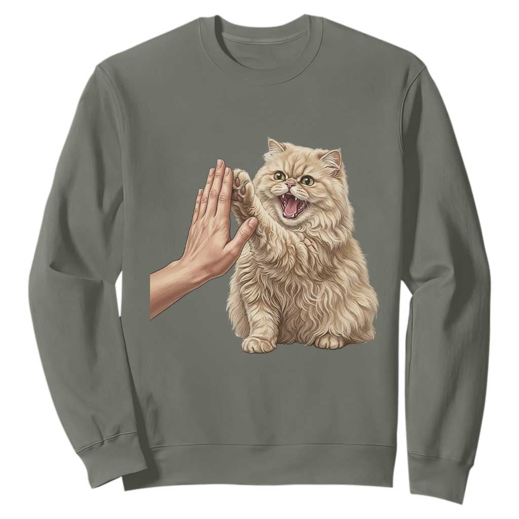 Cute Persian Cat High Five Sweatshirt Cat Lover TS12 Military Green Print Your Wear