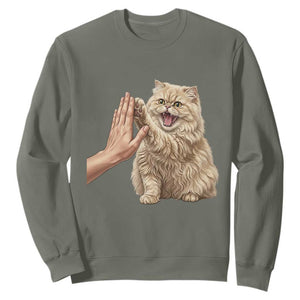 Cute Persian Cat High Five Sweatshirt Cat Lover TS12 Military Green Print Your Wear