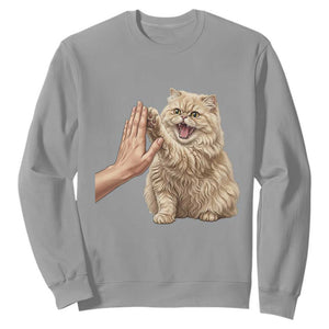 Cute Persian Cat High Five Sweatshirt Cat Lover TS12 Sport Gray Print Your Wear