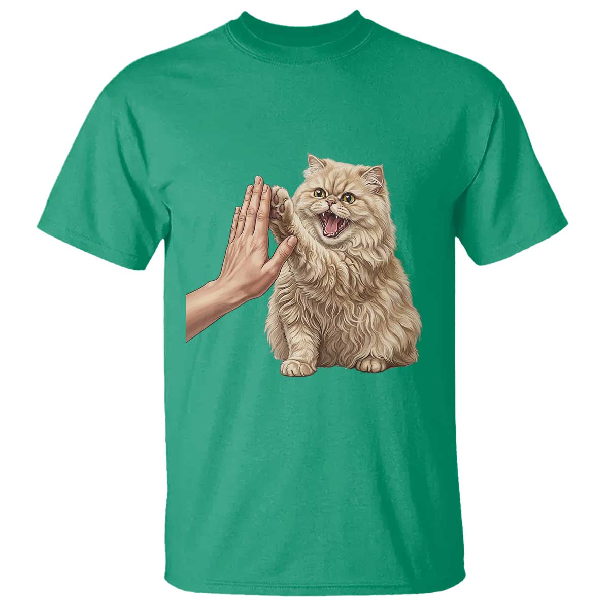 Cute Persian Cat High Five T Shirt Cat Lover TS12 Irish Green Print Your Wear
