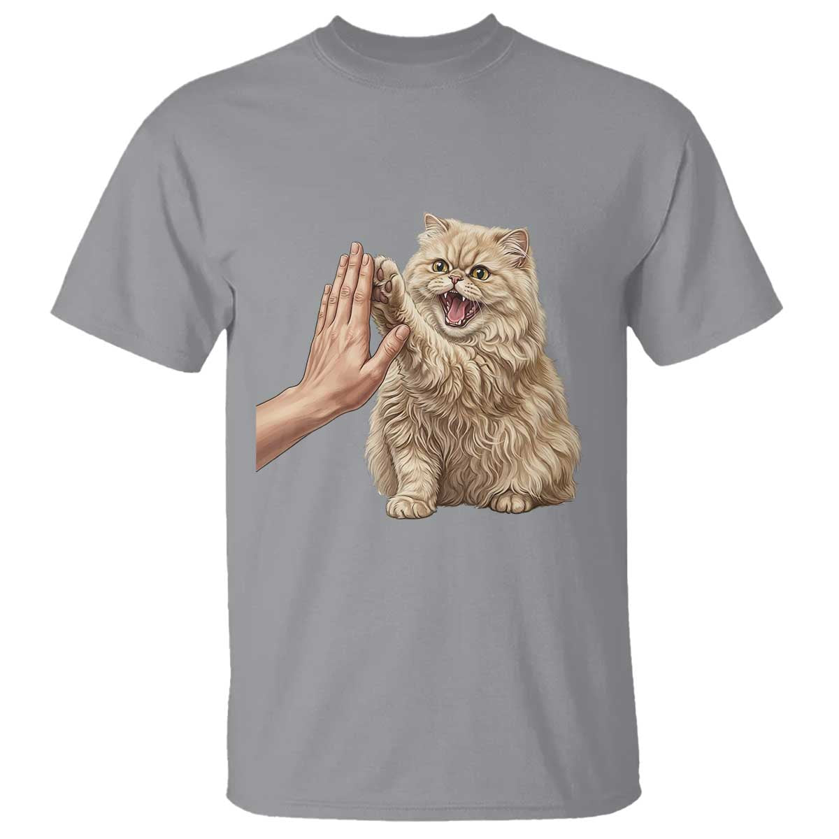 Cute Persian Cat High Five T Shirt Cat Lover TS12 Sport Gray Print Your Wear