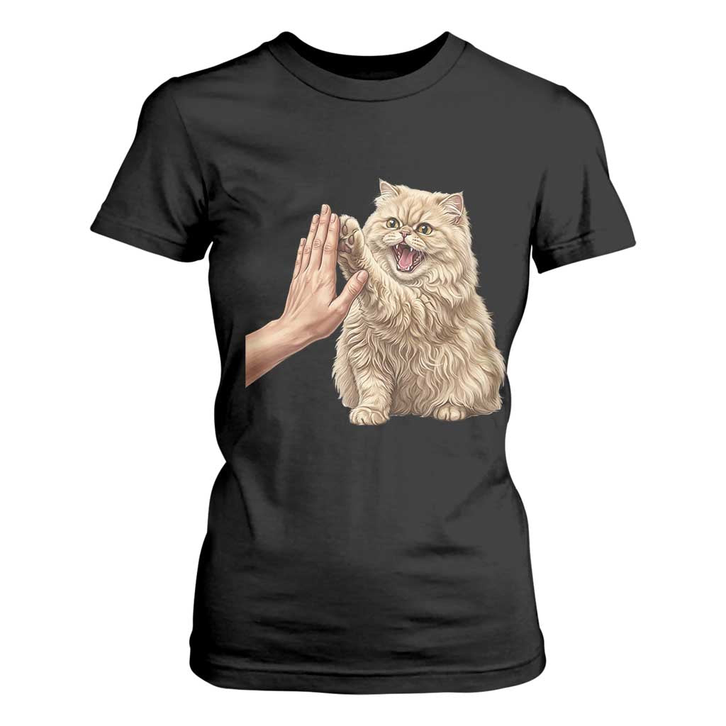 Cute Persian Cat High Five T Shirt For Women Cat Lover TS12 Black Print Your Wear