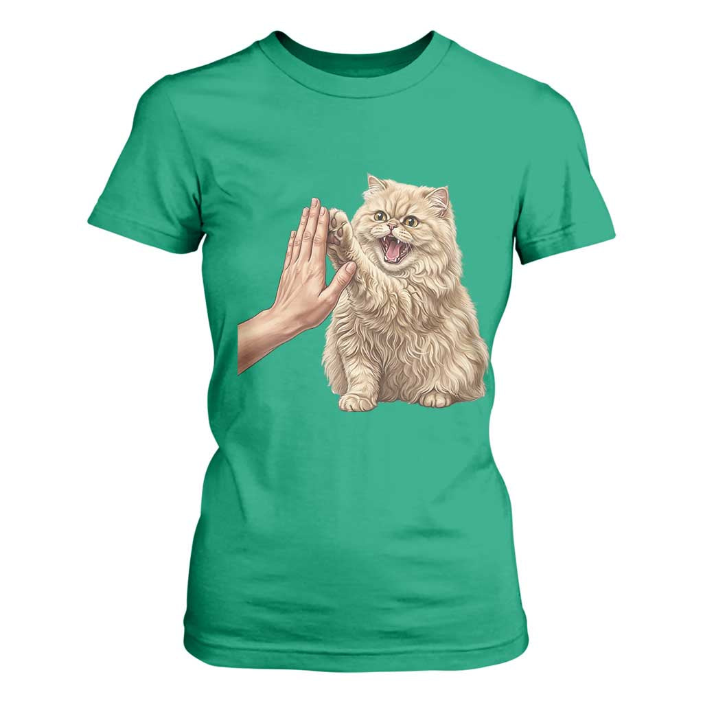 Cute Persian Cat High Five T Shirt For Women Cat Lover TS12 Irish Green Print Your Wear
