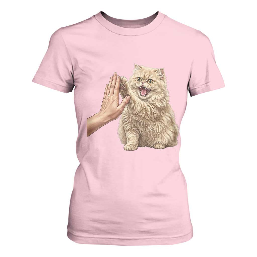 Cute Persian Cat High Five T Shirt For Women Cat Lover TS12 Light Pink Print Your Wear