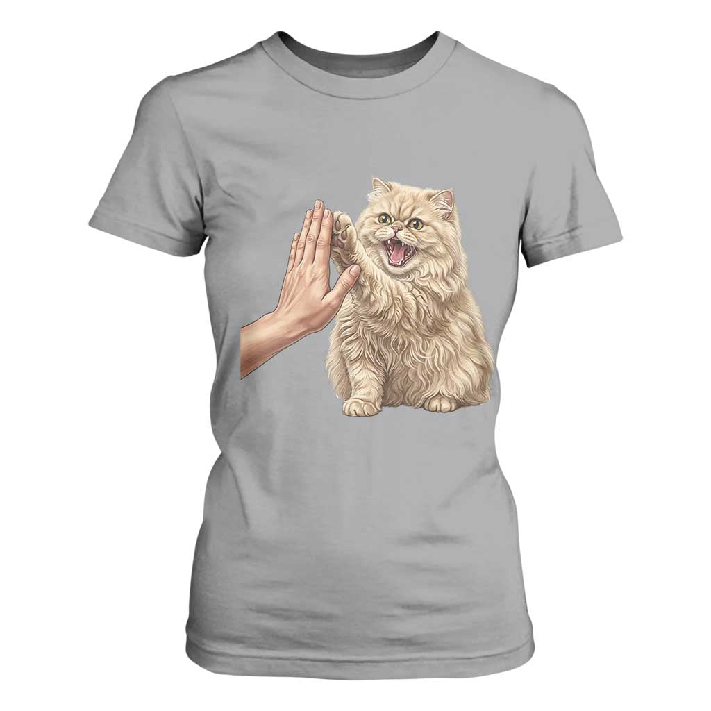 Cute Persian Cat High Five T Shirt For Women Cat Lover TS12 Sport Gray Print Your Wear