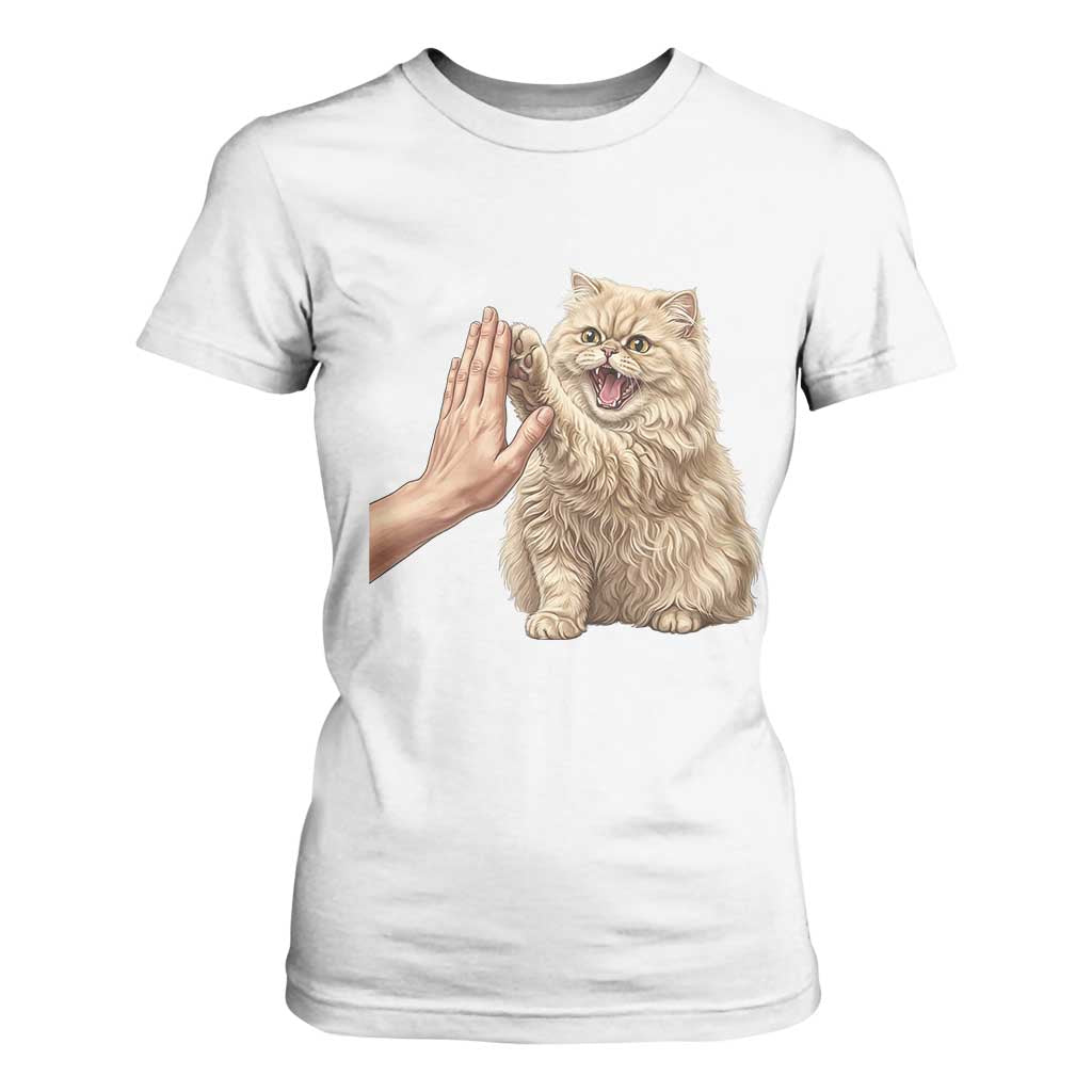 Cute Persian Cat High Five T Shirt For Women Cat Lover TS12 White Print Your Wear