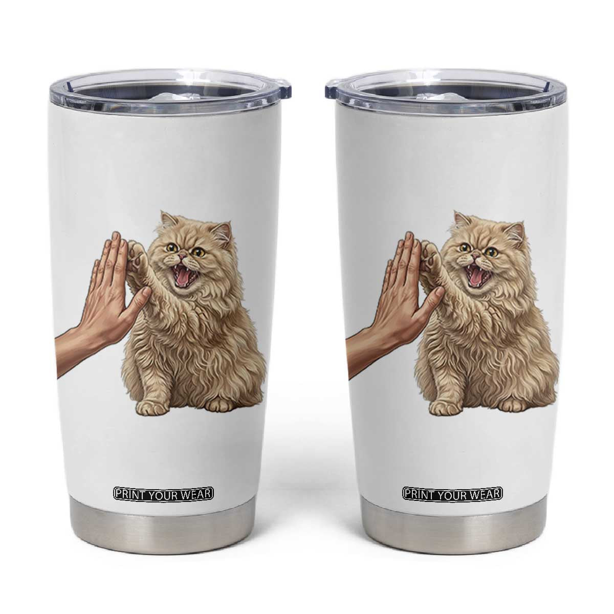 Cute Persian Cat High Five Tumbler Cup Cat Lover TS12 White Print Your Wear