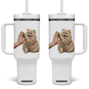 Cute Persian Cat High Five Tumbler With Handle Cat Lover TS12 One Size: 40 oz White Print Your Wear