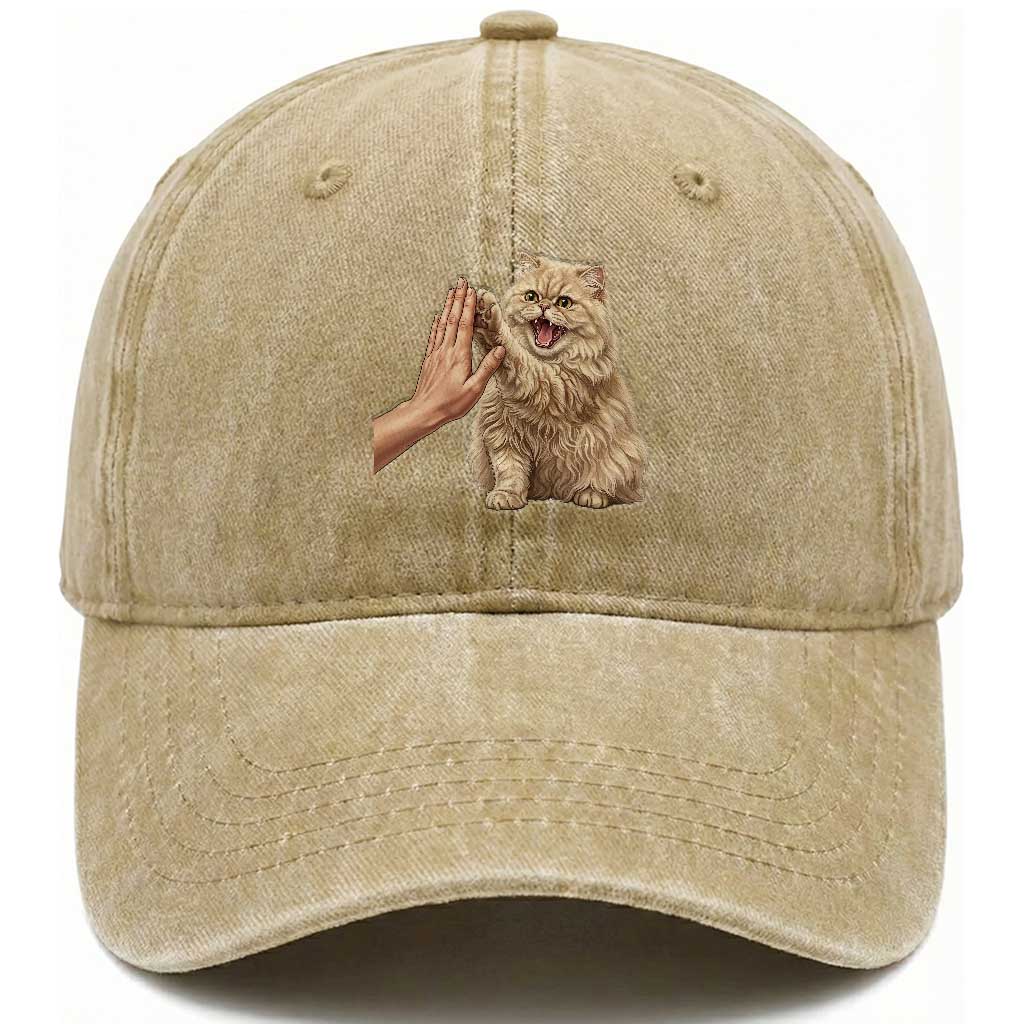 Cute Persian Cat High Five Washed Cotton Baseball Cap Cat Lover TS12 Print Your Wear