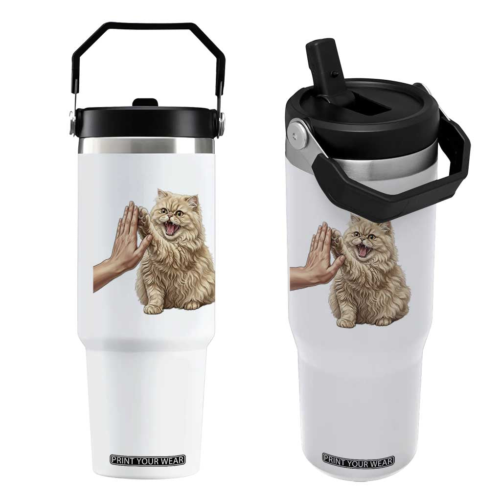 Cute Persian Cat High Five Flip Straw Tumbler Cat Lover TS12 One Size: 30 oz White Print Your Wear