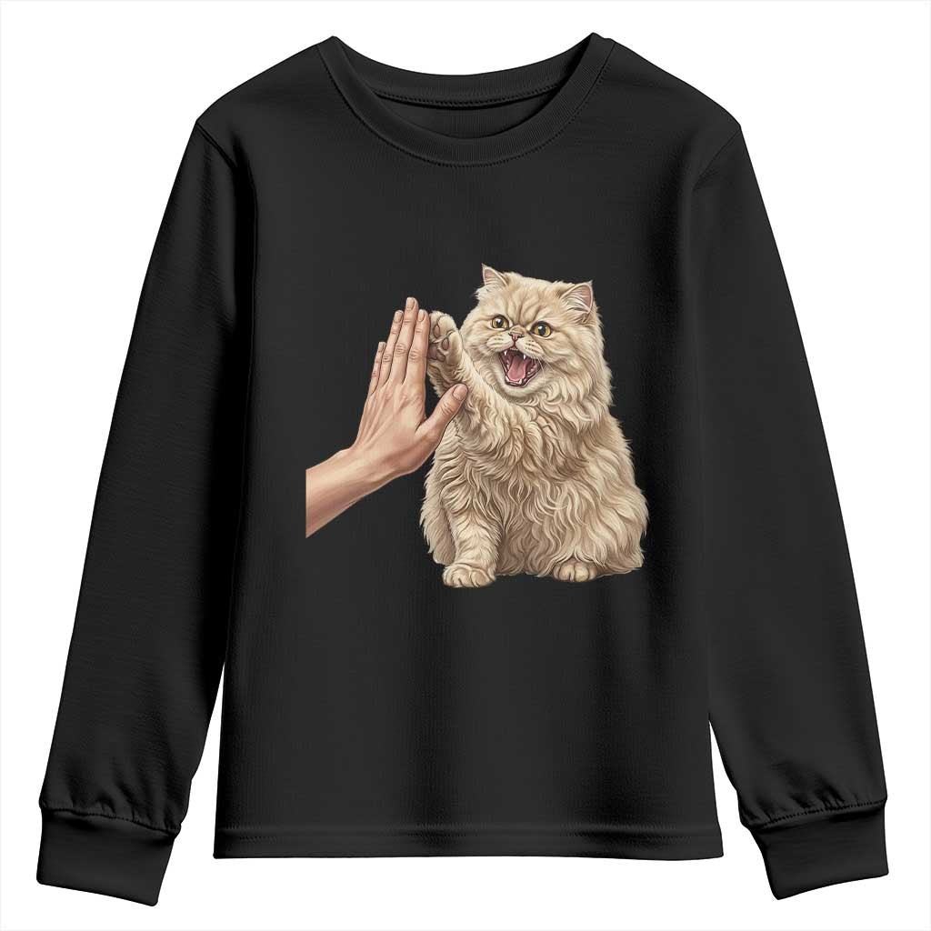 Cute Persian Cat High Five Youth Sweatshirt Cat Lover TS12 Black Print Your Wear