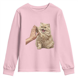 Cute Persian Cat High Five Youth Sweatshirt Cat Lover TS12 Light Pink Print Your Wear