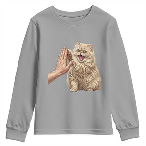 Cute Persian Cat High Five Youth Sweatshirt Cat Lover TS12 Sport Gray Print Your Wear