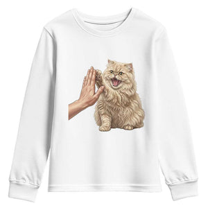 Cute Persian Cat High Five Youth Sweatshirt Cat Lover TS12 White Print Your Wear