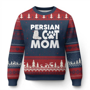Proud Persian Cat Mom Ugly Christmas Sweater Fluffy Cat Lover Gift For Her TS12 Navy Red Print Your Wear